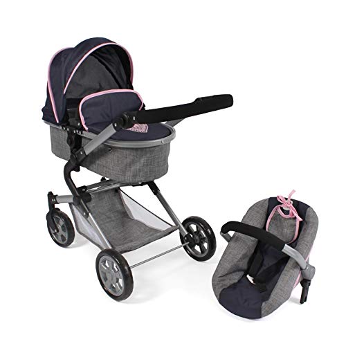 Bayer Chic 2000 597 26 Combi Lia - Cochecito de muñeca 3 en 1 con Asiento de Coche, capazo y Asiento Deportivo, Color Azul Marino y Rosa Oscuro