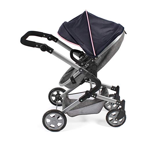 Bayer Chic 2000 597 26 Combi Lia - Cochecito de muñeca 3 en 1 con Asiento de Coche, capazo y Asiento Deportivo, Color Azul Marino y Rosa Oscuro