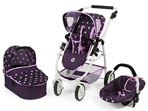 Bayer Chic 2000 637 71 Emotion - Cochecito para muñecas 3 en 1, diseño de estrellas, color lila