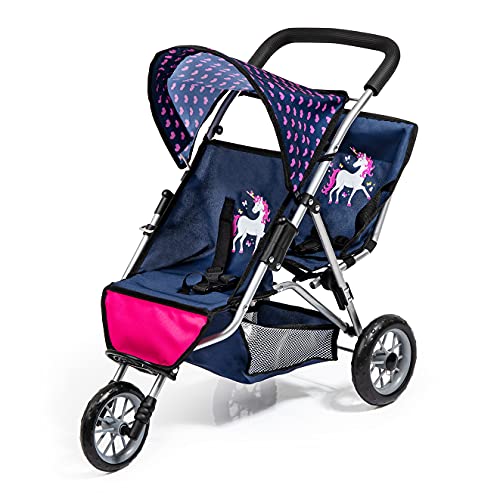 Bayer Design- Duo Cochecito gemelar para muñecas, Color Azul, Rosa, Unicornio (39154AA)