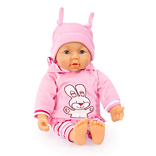 Bayer Design- Ropa 42 a 46cm, Accesorios para muñeca, Top, Pantalones y Gorra de Punta, Conjunto, Traje con Conejo, Color rosa, a rayas (84688AA) , color/modelo surtido