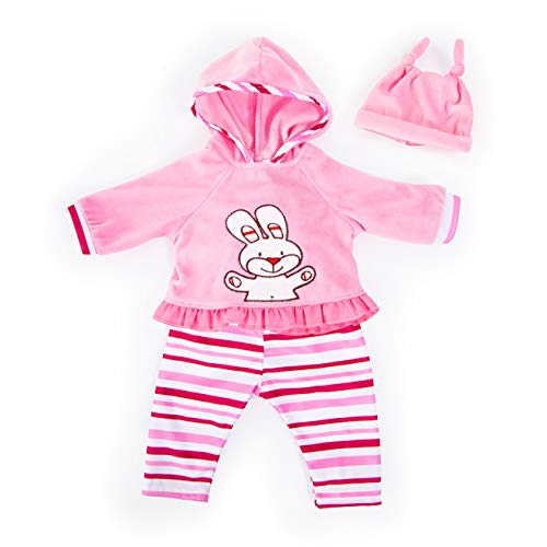 Bayer Design- Ropa 42 a 46cm, Accesorios para muñeca, Top, Pantalones y Gorra de Punta, Conjunto, Traje con Conejo, Color rosa, a rayas (84688AA) , color/modelo surtido