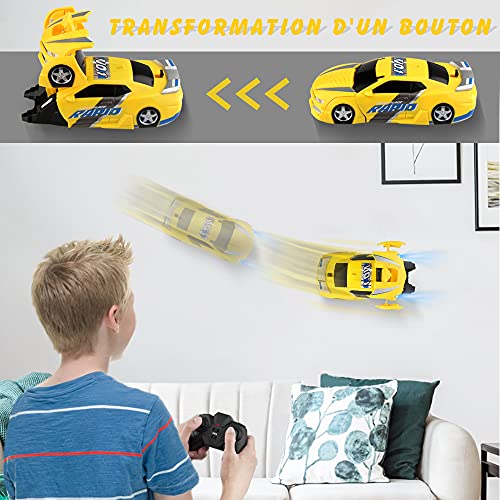 Baztoy Coche teledirigido Transforma robot juguete infantil RC coche niño niña doble modo de rotación 360 ° Stunt Auto Escalada función mando a distancia vehículos juegos interiores regalos