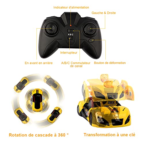 Baztoy Coche teledirigido Transforma robot juguete infantil RC coche niño niña doble modo de rotación 360 ° Stunt Coche Escalada función mando a distancia vehículos juegos interiores regalos