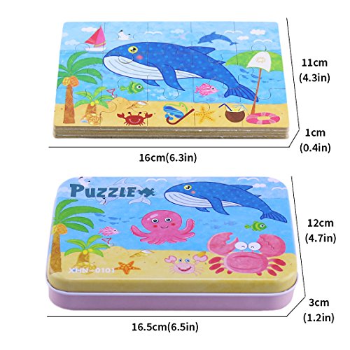 BBLIKE Jigsaw Wooden Puzzles Toy in a Box for Kids, Pack of 4 with Varying Degree of Difficulty Educational Learning Tool Best Birthday Present for Boys Girls (Criaturas del Mar)