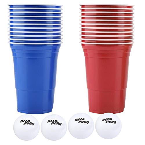 Beer Pong Set, Beer Pong Cups-22 Cups 4 Bolas de ping-pong para eventos al aire libre como fiestas, barbacoas, chupar rueda, eventos grupales, campamentos(tazas rojas 11 + tazas azules11 + 4 bolas)