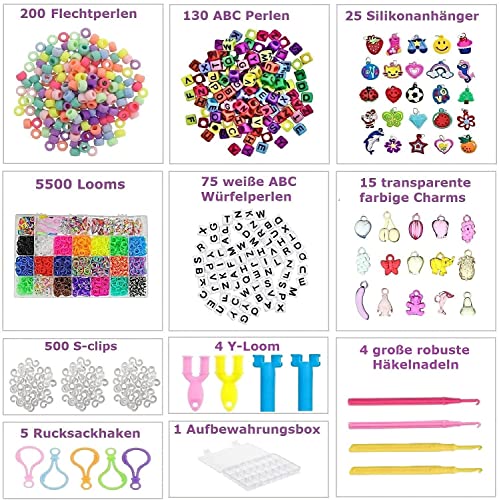 behave® 6460 XXL Loombband Set – 405 perlas – 500+ clips en S – 35 colgadores – Ganchos y muchos extra – Starter set Box con 22 colores – eco-Friendly látex Free Rubber Loom