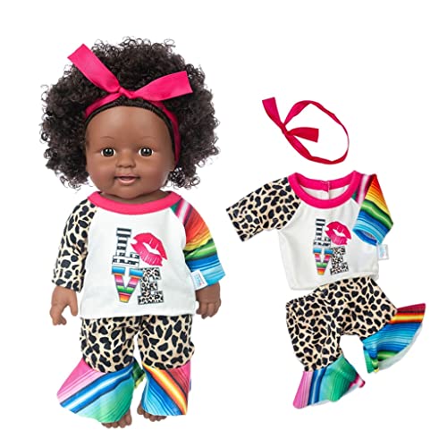 BEITABEITAkaitank Reborn Black Baby Girl Doll 12 Pulgadas Afro Hair Full Body Vinilo Artificial Juguete Hecho a Mano con Pijama de Leopardo Regalo Popular Infantil, Realistic Reborns, Style1