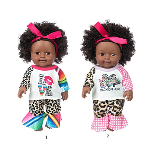 BEITABEITAkaitank Reborn Black Baby Girl Doll 12 Pulgadas Afro Hair Full Body Vinilo Artificial Juguete Hecho a Mano con Pijama de Leopardo Regalo Popular Infantil, Realistic Reborns, Style1