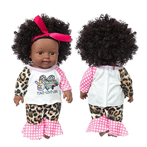 BEITABEITAkaitank Reborn Black Baby Girl Doll 12 Pulgadas Afro Hair Full Body Vinilo Artificial Juguete Hecho a Mano con Pijama de Leopardo Regalo Popular Infantil, Realistic Reborns, Style1