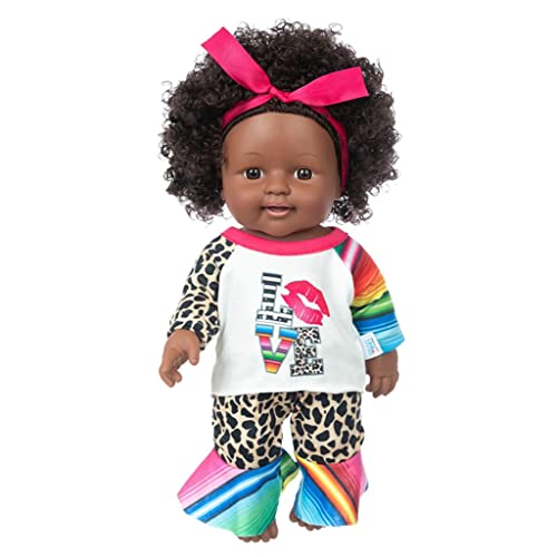 BEITABEITAkaitank Reborn Black Baby Girl Doll 12 Pulgadas Afro Hair Full Body Vinilo Artificial Juguete Hecho a Mano con Pijama de Leopardo Regalo Popular Infantil, Realistic Reborns, Style1