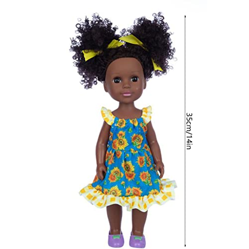 BEITABEITAkaitank Reborn Black Baby Girl Doll 14 Pulgadas Afro Hair Full Body Vinilo Artificial Juguete Hecho a Mano con Vestido de Verano Regalo Popular Infantil, Realistic Reborns