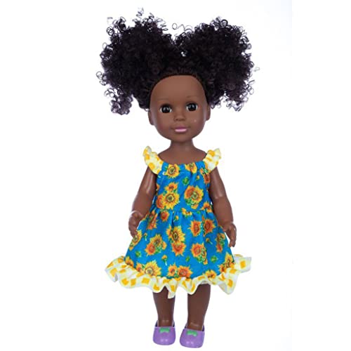 BEITABEITAkaitank Reborn Black Baby Girl Doll 14 Pulgadas Afro Hair Full Body Vinilo Artificial Juguete Hecho a Mano con Vestido de Verano Regalo Popular Infantil, Realistic Reborns