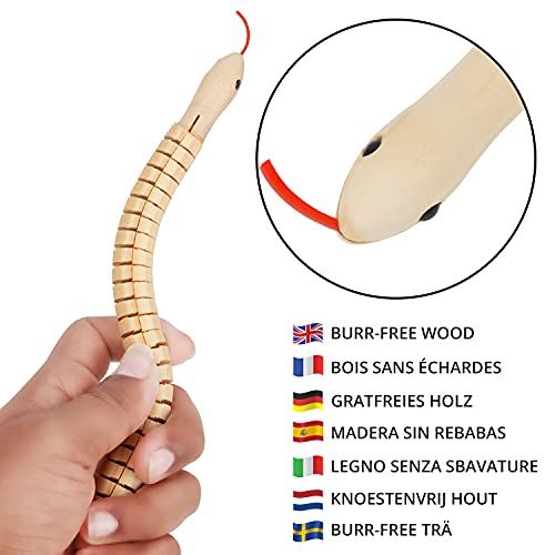 Belle Vous Serpiente Juguete de Madera Sin Acabado (Pack de 10) – Figuras para Pintar en Blanco con Pintura y Pinceles – Serpiente Flexible para Halloween/Fiesta de Cumpleaños, Manualidades de Niños