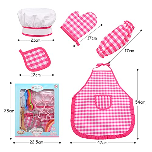 BelleStyle Juguetes de Cocina para niños, 28 Piezas Juguetes de Chef para Niños, Chef Set Delantales para niños, Cocina y horneado Juego con Delantal Gorro de Cocinero y Utensilios Regalo de niña