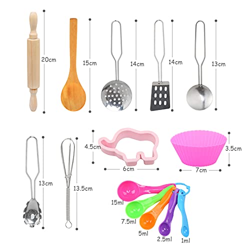 BelleStyle Juguetes de Cocina para niños, 28 Piezas Juguetes de Chef para Niños, Chef Set Delantales para niños, Cocina y horneado Juego con Delantal Gorro de Cocinero y Utensilios Regalo de niña