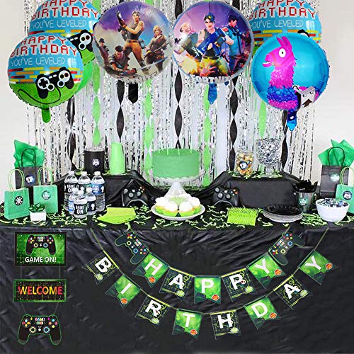 BESLIME Decoraciones Cumpleaños, Artículos de Fiestas para Fanáticos de los Videojuegos, Decoraciones para Cumpleaños de Tema de Videojuegos con Globos Pancartas