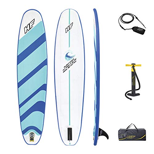 BESTWAY 65336 - Tabla de Surf Hinchable Hydro-Force Compact Surf 8 243x57x7 cm Diseño Azul Con Aleta Extraíble, Bomba de Inflado Rápido y Bolsa de Transporte