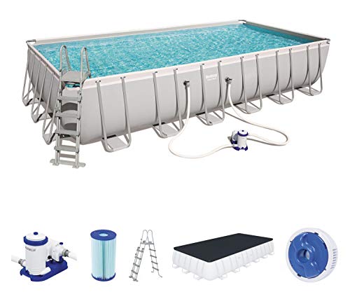 Bestway 732x366x132 cm, mit und Zubehör Power Steel Rectangular Pool 732 x 366 x 132 cm, Stahlrahmenpool-Set con Filterpumpe y Accesorios, Gris