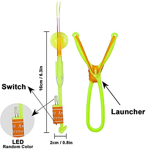 BESTZY 20 pc Increíble Luz Led Flecha Cohete Helicóptero, Cohete Helicóptero Volar Juguete - Elastic Powered Sling Shot Heli.Las Flechas de la Fricción para Atrapar el Helicóptero