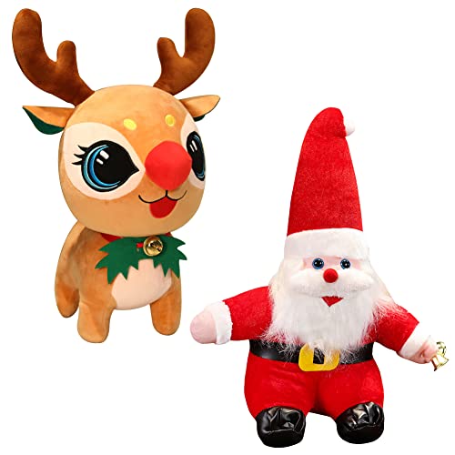 BESTZY Juguete Suave Papá Noel, 2 Pcs Felpa Adornos, Peluches de Alce, Juguete de Peluche Suave de Navidad Lindo ​para Regalo de Cumpleaños Navidad Adorno de Fiesta de Premios (Papá Noel y Alces)