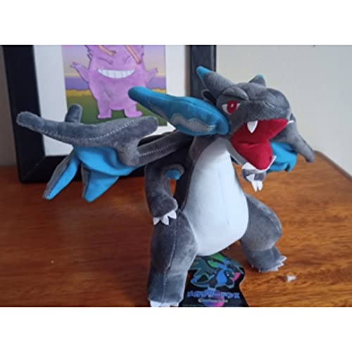 Betory Black Charizard Muñeca Soft, Mega Evolución de Dibujos Animados X Charmander Lizardon Juguete Relleno,Juegos Animado Charizard Peluche Juguete 23 cm, Regalo Niños Cumpleaños Navidad Halloween