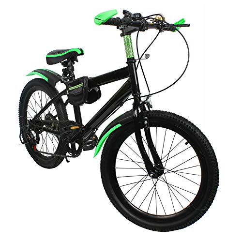 Bicicleta de montaña infantil de 20 pulgadas para niños y niñas, sistema de freno de disco doble, de acero al carbono (verde)