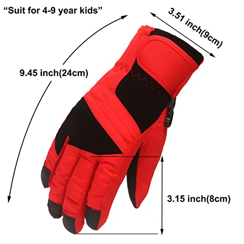 BIKETAFUWY Guantes de invierno de esquí para niños, resistentes al viento, cálidos, para esquiar, senderismo, para niños de 4 a 9 años