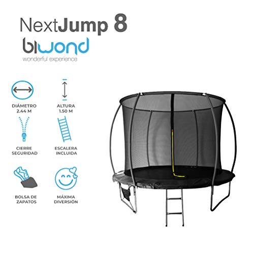 BIWOND Trampolín Cama Elástica NextJump 8 (Diámetro 2.44m, para Niños y Adultos, Red de Seguridad, para Exteriores, Escalera, Laterales Acolchados) – Azul