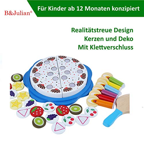 B&Julian Juego de corte de pastel de cumpleaños de madera para niños a partir de 1 año juguetes de cocina roles