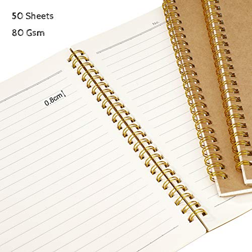 Bloc de Notas Espiral A5 Cuaderno Forrado, Pequeña Cuaderno de Notas Con Líneas, Cubierta de Kraft 100 Páginas Diario de Viaje Libreta Hojas para Viajar, Escolar Escribir (3PCS)