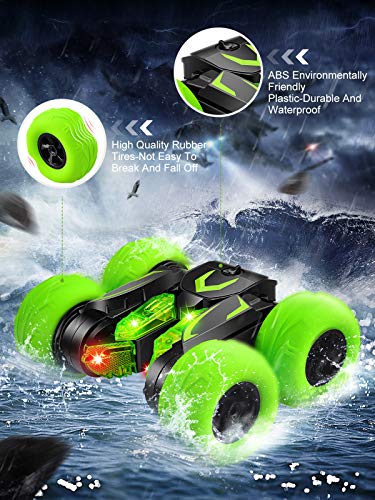 BlueFire RC - Coche teledirigido 4WD Stunt Coche teledirigido con rotación de 360 grados con luz LED, 2,4 GHz Escala para carreras con batería recargable, regalo para niños (verde)