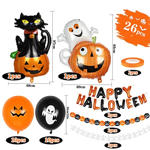 Bluelves Decoración de Fiesta de Halloween Set, Globos de decoración de Happy Halloween, Halloween Guirnaldas, Halloween Calabaza Globos, Halloween Gato Calabaza Globos