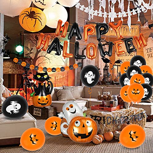 Bluelves Decoración de Fiesta de Halloween Set, Globos de decoración de Happy Halloween, Halloween Guirnaldas, Halloween Calabaza Globos, Halloween Gato Calabaza Globos