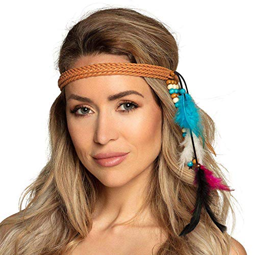 Boland 44548 – Diadema de festival, diadema con plumas, para adultos, estilo bohemio, hippy, india, carnaval, fiesta temática, Halloween