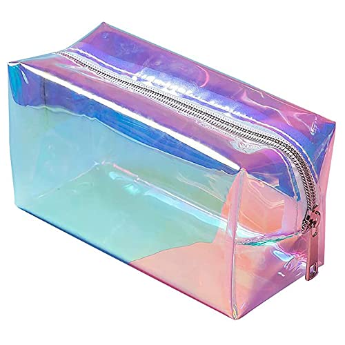 Bolsa de maquillaje iridiscente holograma holográfico estuche para lápices, soporte para bolígrafos, impermeable, portátil, bolsa de aseo con cremallera, bolsa de almacenamiento para mujeres