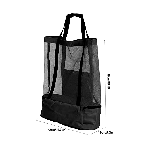 Bolsa de Playa de Malla - Bolsa de Almacenamiento de Alimentos aislada de Alta Capacidad con Cremallera Grande Bolsa de preservación del Calor al Aire Libre para Acampar(Negro)