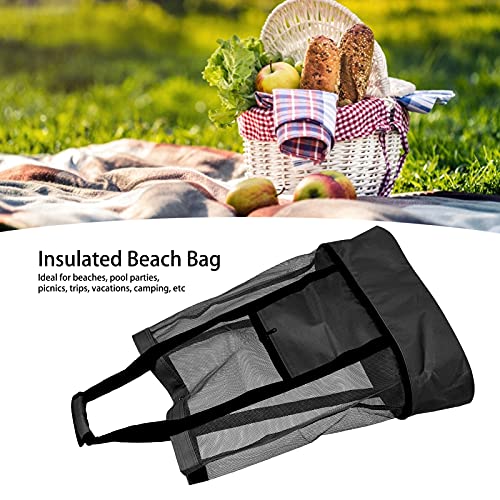 Bolsa de Playa de Malla - Bolsa de Almacenamiento de Alimentos aislada de Alta Capacidad con Cremallera Grande Bolsa de preservación del Calor al Aire Libre para Acampar(Negro)