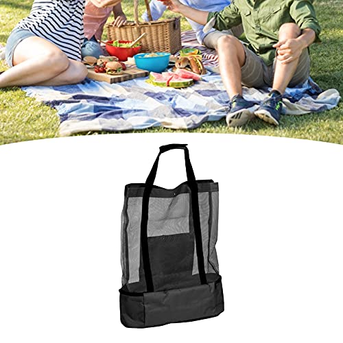 Bolsa de Playa de Malla - Bolsa de Almacenamiento de Alimentos aislada de Alta Capacidad con Cremallera Grande Bolsa de preservación del Calor al Aire Libre para Acampar(Negro)