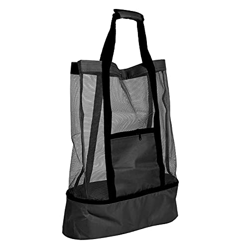 Bolsa de Playa de Malla - Bolsa de Almacenamiento de Alimentos aislada de Alta Capacidad con Cremallera Grande Bolsa de preservación del Calor al Aire Libre para Acampar(Negro)