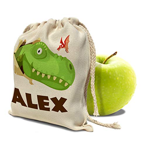 Bolsa merienda niño Personalizada con Nombre. Bolsa de Tela niño o niña para la Vuelta al Cole. Bolsa merienda Infantil Modelo Kids. Varios tamaños. Dinosaurios