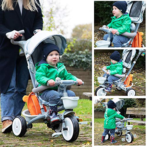 boppi 4 en 1 Cochecito Infantil y Triciclo de Pedales con Asiento Reversible hacia Delante y hacia atrás - Gris Ondas