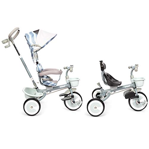 boppi 4 en 1 Cochecito Infantil y Triciclo de Pedales con Asiento Reversible hacia Delante y hacia atrás - Gris Ondas