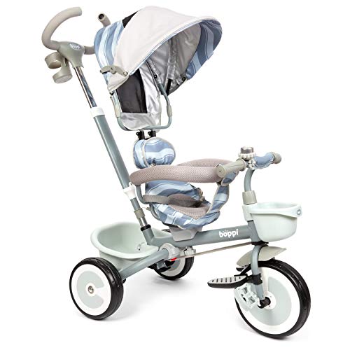 boppi 4 en 1 Cochecito Infantil y Triciclo de Pedales con Asiento Reversible hacia Delante y hacia atrás - Gris Ondas