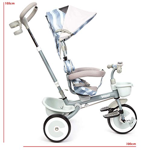 boppi 4 en 1 Cochecito Infantil y Triciclo de Pedales con Asiento Reversible hacia Delante y hacia atrás - Gris Ondas