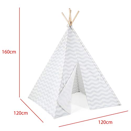 boppi® Tipi Sleepover tienda de campaña para niños grande al aire libre/interior Tipi tiendas de campaña de madera indio Wigwam niños Playhouse niñas niños (gris y blanco)