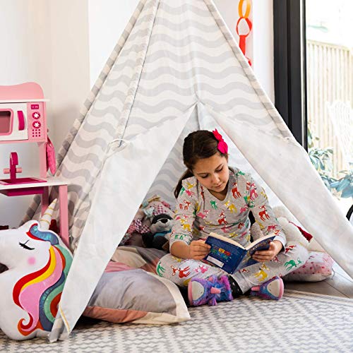 boppi® Tipi Sleepover tienda de campaña para niños grande al aire libre/interior Tipi tiendas de campaña de madera indio Wigwam niños Playhouse niñas niños (gris y blanco)