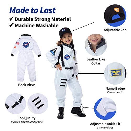 Born Toys Disfraz De Astronauta De Lujo Premium para Niños De 3 A 7 Años con Bolsa Y Sombrero De La NASA Blanco