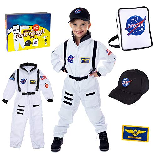 Born Toys Disfraz De Astronauta De Lujo Premium para Niños De 3 A 7 Años con Bolsa Y Sombrero De La NASA Blanco