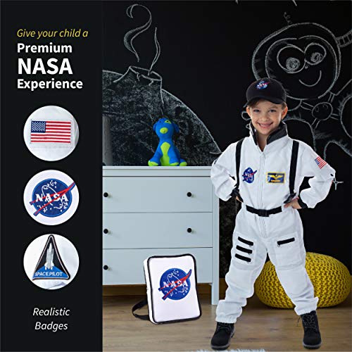 Born Toys Disfraz De Astronauta De Lujo Premium para Niños De 3 A 7 Años con Bolsa Y Sombrero De La NASA Blanco